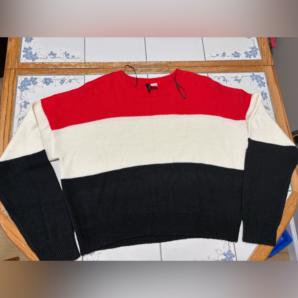 H&M Red, Cream, And Navy Knit Sweater